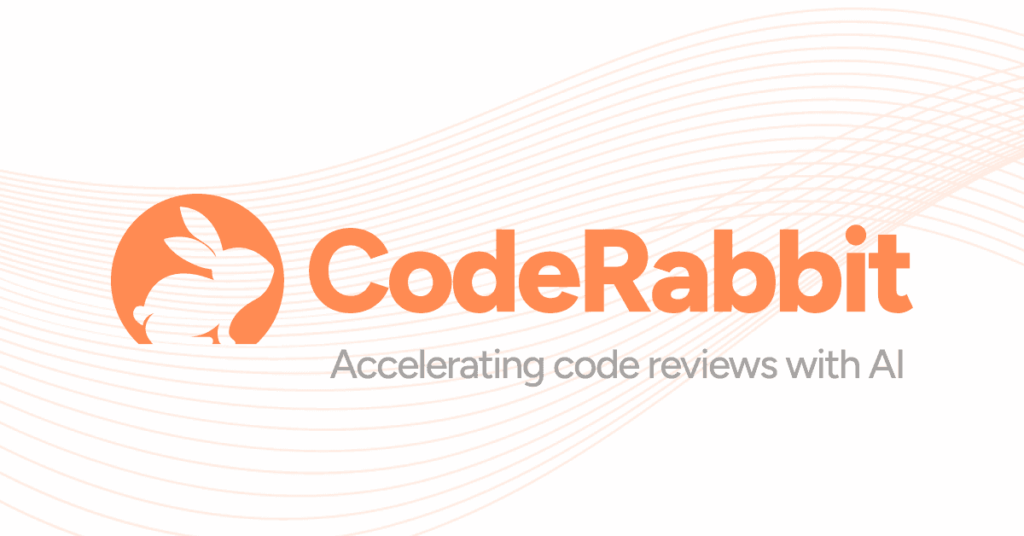 CodeRabbit logo with tagline “Accelerating code reviews with AI” on a wave-pattern background.