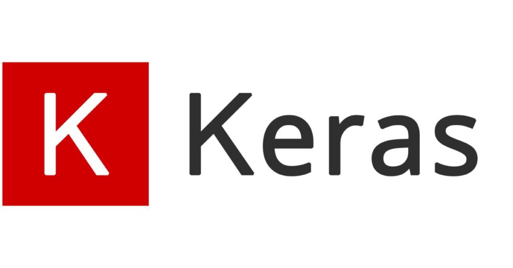 Keras logo with a red and white design, showcasing a user-friendly framework for AI and deep learning projects.