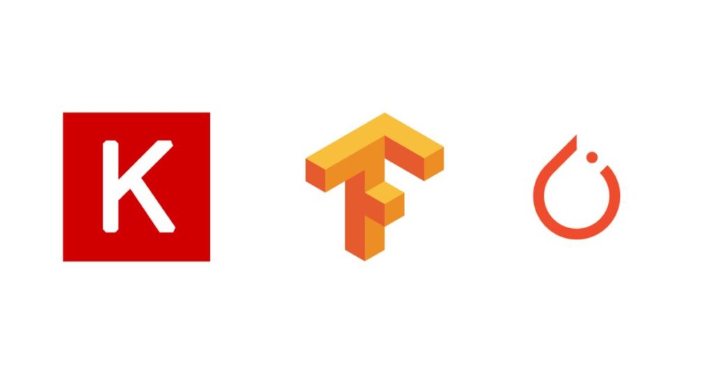 Logos of Keras, TensorFlow, and PyTorch representing essential AI development frameworks.