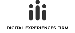 parallelstaff- Logo with three vertical black bars and circles above each, resembling abstract people. Below, “DIGITAL EXPERIENCES FIRM” in bold, black uppercase letters highlights a modern Digital Experiences Firm on a light gray background.