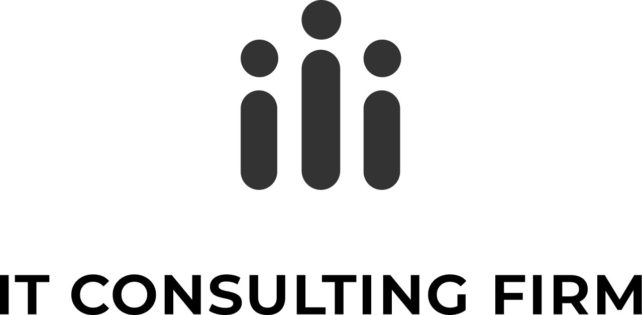 parallelstaff- Logo with three abstract human figures formed by vertical bars and dots, positioned above the text “IT Consulting Firm” in bold black letters, highlights expertise in IT services on a light gray background.
