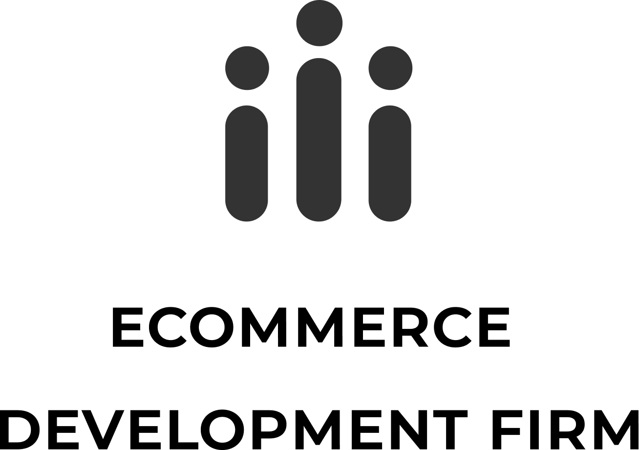 parallelstaff- Logo with three vertical bars, each topped by a circle, resembling abstract people; below, bold text reads ECOMMERCE DEVELOPMENT FIRM on a light gray background, highlighting the eCommerce expertise of the development firm.