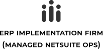 parallelstaff- Three vertical bars of varying heights with three dots above them, resembling a stylized group of people, above the words ERP Implementation Firm (Managed NetSuite Operations) on a light background.