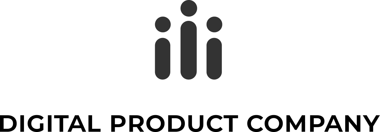 parallelstaff- Logo featuring three vertical black bars with dots on top, resembling abstract people or a bar chart, above bold black text that reads DIGITAL PRODUCT COMPANY, representing a modern Digital Product Company on a light gray background.
