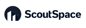 parallelstaff- ScoutSpace logo featuring a dark circle with two stylized white buildings inside, next to the text ScoutSpace in bold, dark blue lettering on a light gray background.