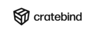 parallelstaff- Black logo with a geometric cube icon to the left of the word cratebind in lowercase letters. The design is simple and modern, featuring a bold sans-serif font.