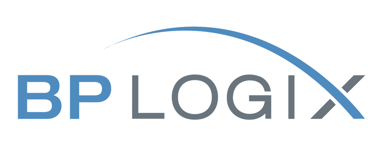parallelstaff- BP Logix logo with “BP” in blue and “LOGIX” in gray, featuring a blue curved swoosh arching over the letters “OGIX.” The background is light gray.
