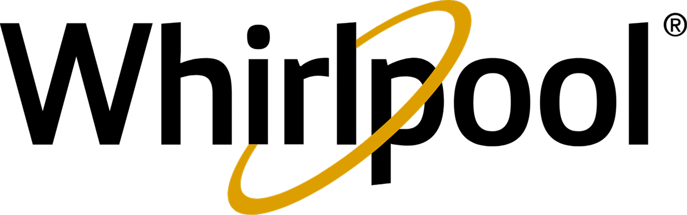 parallelstaff- The Whirlpool logo features the word Whirlpool in bold black letters with a gold swoosh looping around the p and dotting the i, and a registered trademark symbol at the top right.