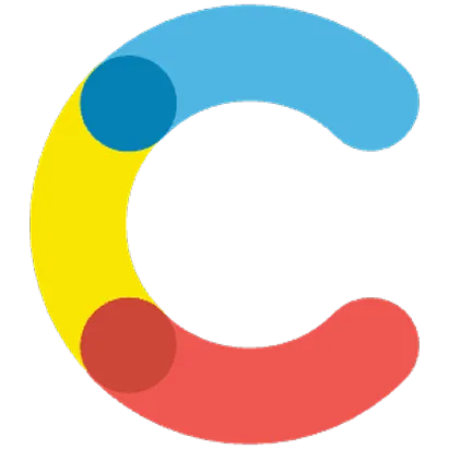 parallelstaff- A stylized letter C composed of three curved segments in blue, yellow, and red, with a blue and a red circle placed at the ends of the yellow segment. The design has a modern, abstract look.