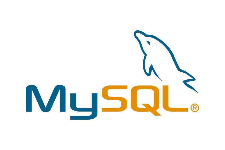 parallelstaff- MySQL logo featuring the word MySQL with My in blue, SQL in orange, and an outline of a jumping dolphin above the text.