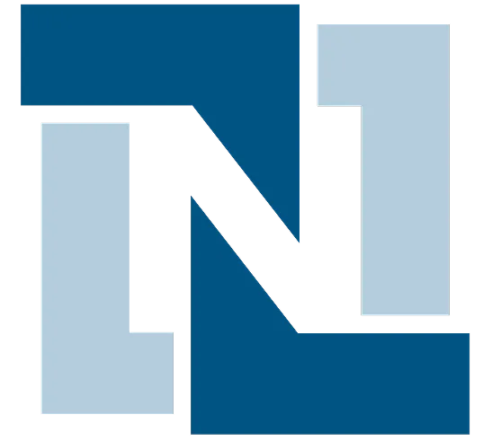 parallelstaff- A stylized logo with a dark blue letter N interlocking with a light blue number 1 on a transparent background.