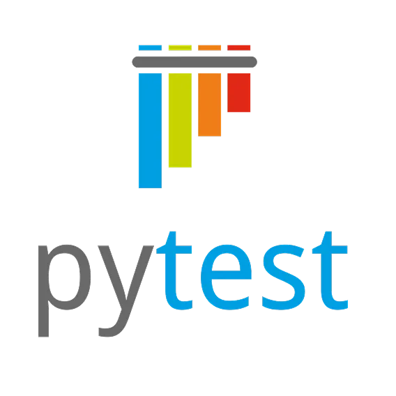 parallelstaff- The image shows the pytest logo: a stylized P made of colored vertical bars (blue, green, yellow, orange, red) above the word pytest in lowercase, with py in gray and test in blue.