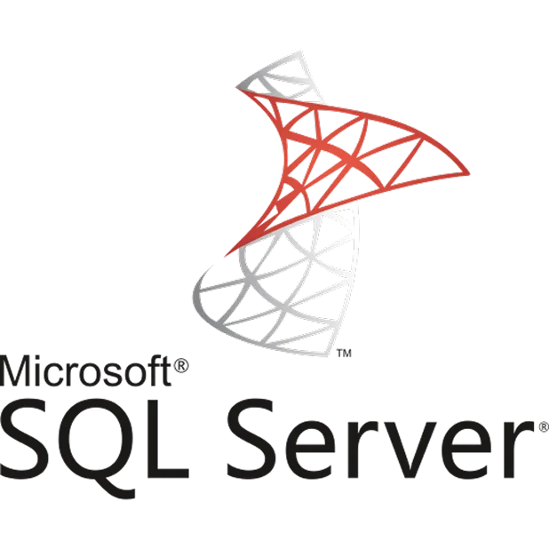 parallelstaff- Microsoft SQL Server logo featuring a stylized, abstract red and white shape above the text “Microsoft SQL Server” in black font.