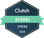 parallelstaff- A hexagonal badge with the Clutch logo, a green banner reading Global, and the words Spring 2024 below, signifying a Clutch Global Spring 2024 award.