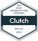 parallelstaff- Hexagonal badge with text Top Staff Augmentation Company Clutch Dallas 2023 on a white and dark background, representing a Clutch award for staffing services in Dallas for 2023.