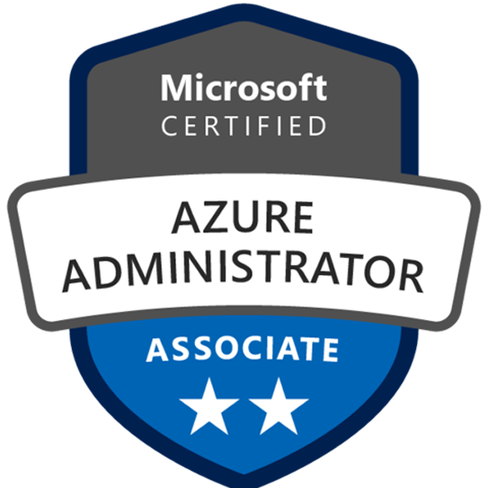 parallelstaff- Microsoft Certified Azure Administrator Associate badge with two stars, featuring a blue and gray shield design and bold text indicating the certification level.