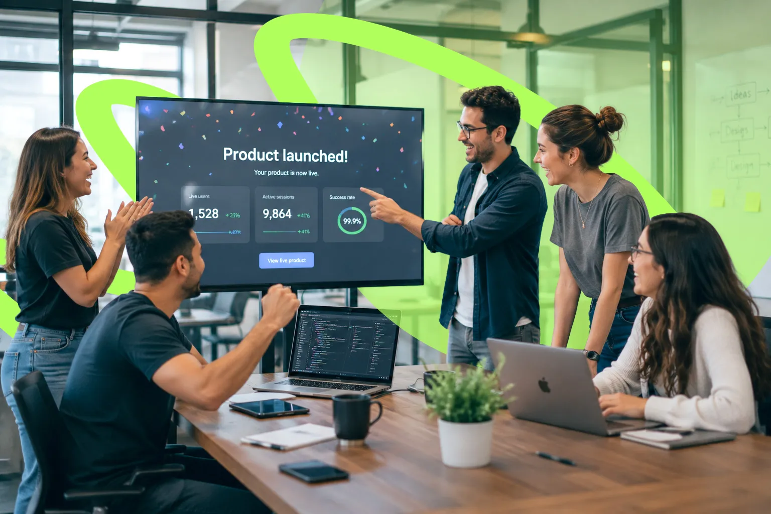 Engineering team celebrating a product launch at ParallelStaff