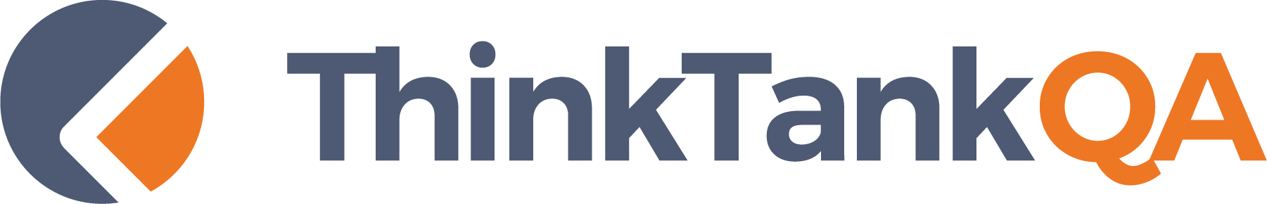parallelstaff- Logo for ThinkTank QA featuring a stylized circular icon with gray, white, and orange segments to the left of the words ThinkTankQA in gray and orange bold text on a white background.