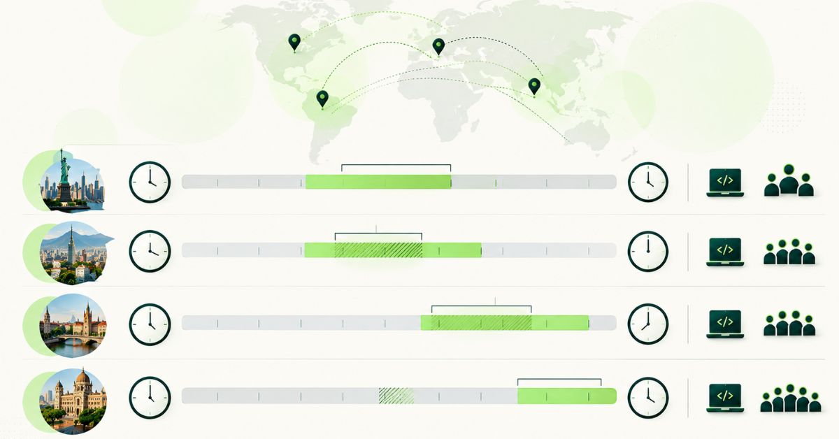 Time zone comparison of Latin America, Eastern Europe and Asia for U.S. software outsourcing