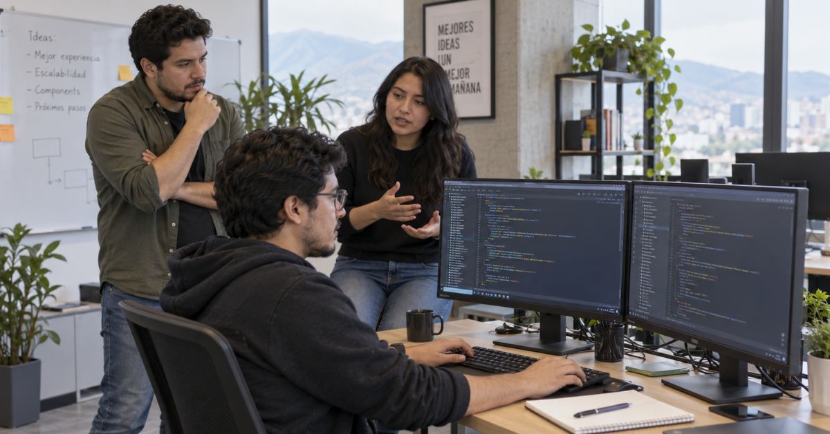 Nearshore software engineering team collaborating on a development project