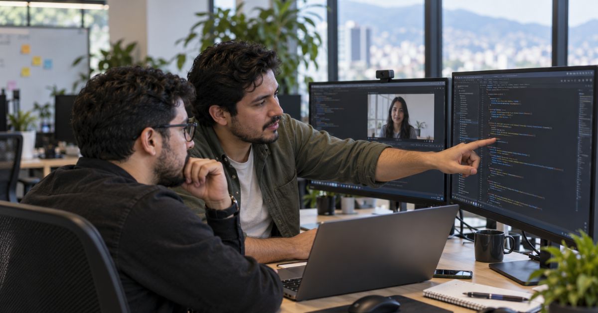 Software engineers conducting a collaborative code review