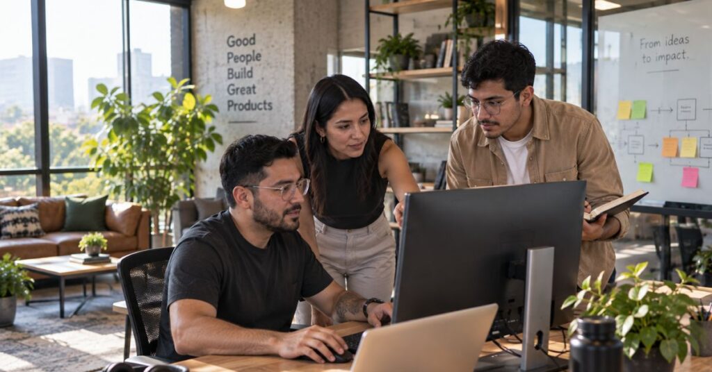 SaaS startup team collaborating with augmented software engineers